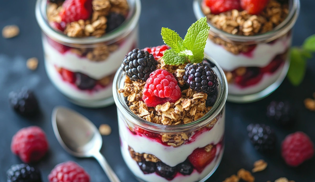 assorted fruits in yogurt and oatmeal
